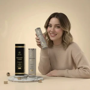 Mujer sonriendo mostrando la crema para cicatrices Léger Restaurador Cutáneo de Medplastic.