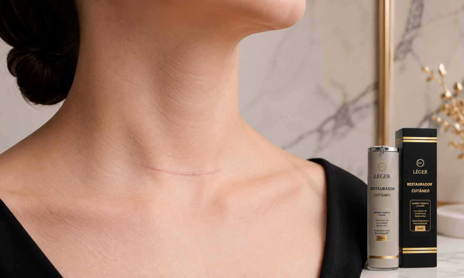 Cuidado de cicatriz de tiroides cerrada en el cuello con LÉGER
