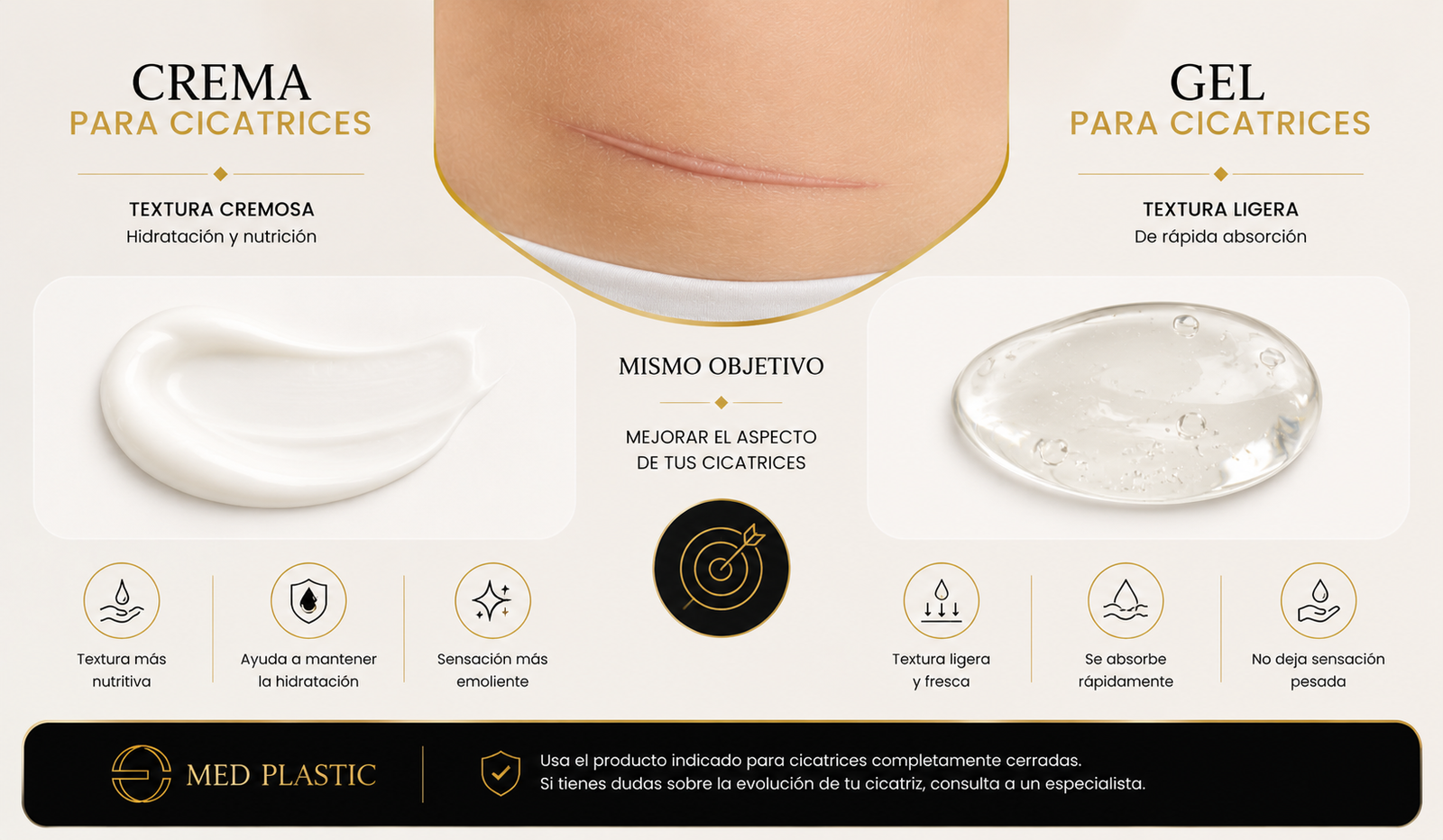 Diferencias entre crema y gel para cicatrices cerradas