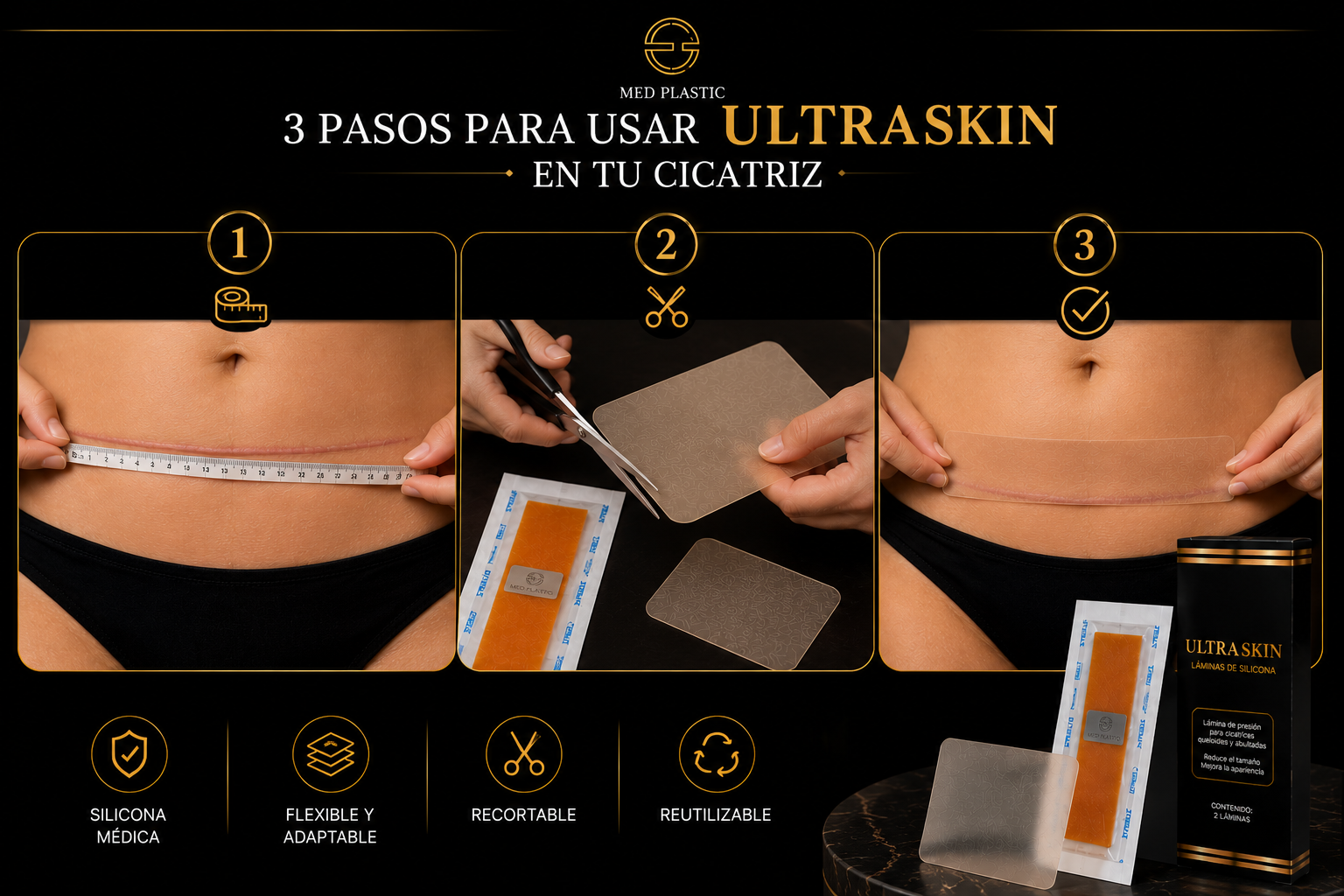 Cómo usar UltraSkin en una cicatriz de abdominoplastia cerrada