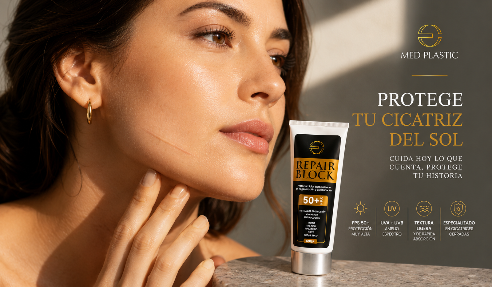 Cómo proteger una cicatriz facial del sol con Repair Block FPS 50+