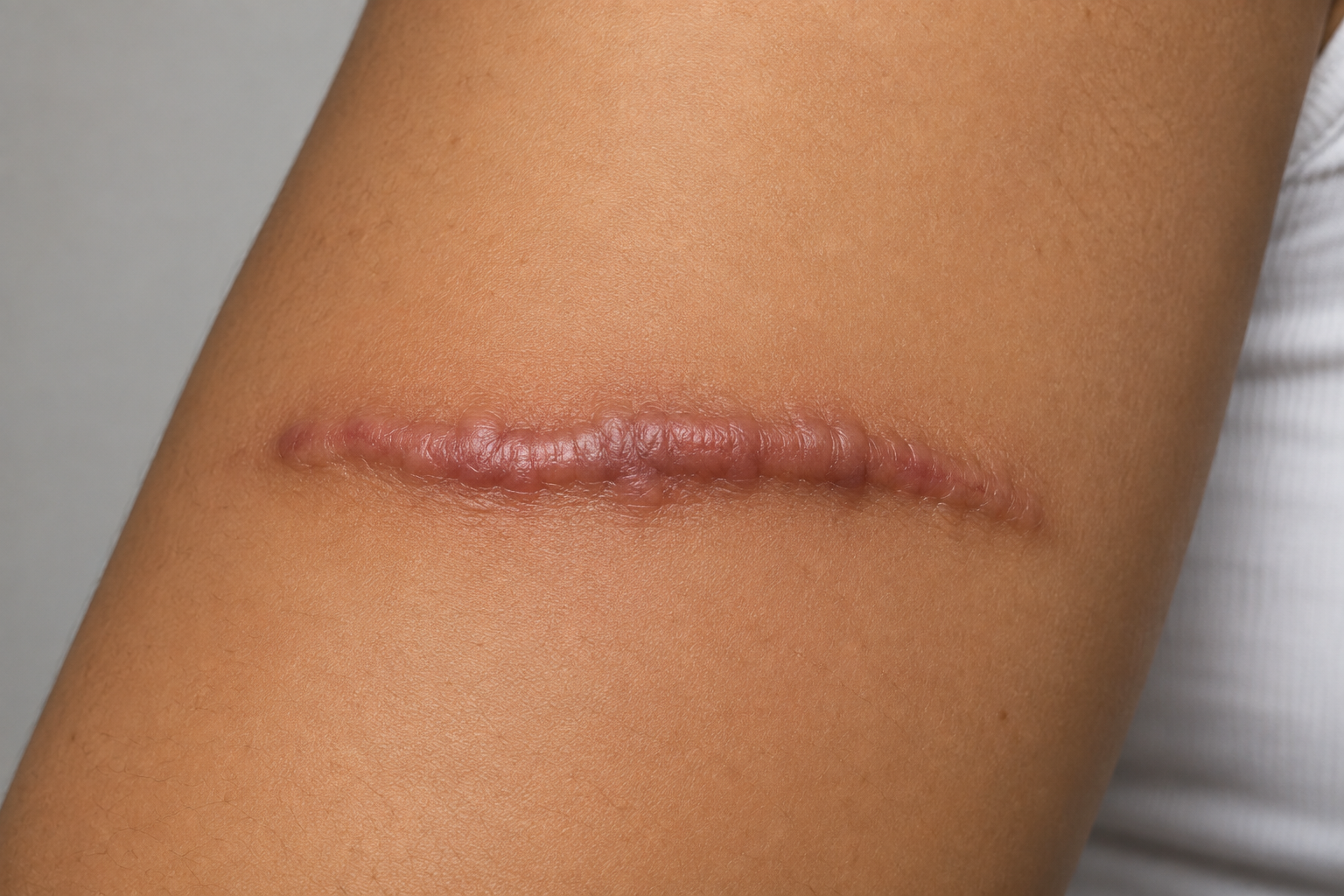 Resultado después del cuidado de una cicatriz hipertrófica en el brazo