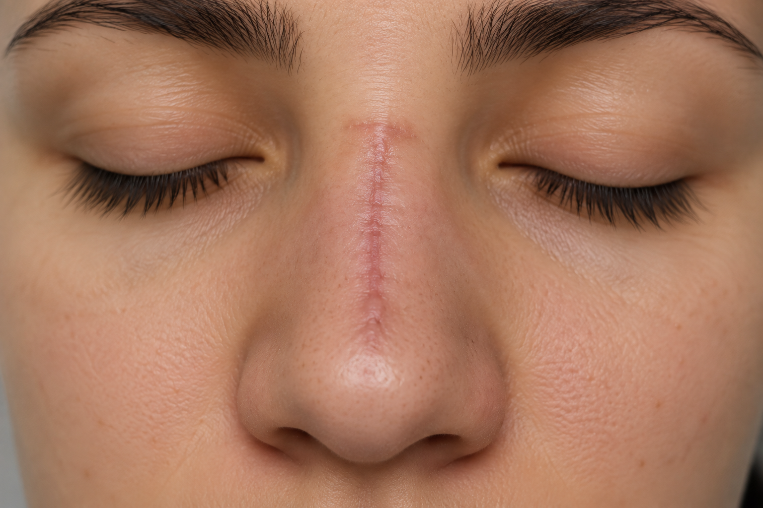 Resultado después del cuidado de una cicatriz posterior a rinoplastia