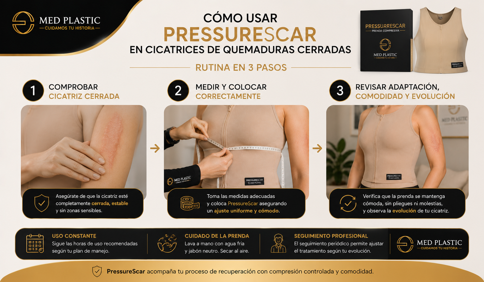 Cómo usar PressureScar en cicatrices de quemaduras cerradas